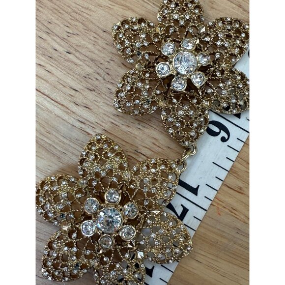 Ann Taylor Gold-Tone Floral Statement Necklace With Crystal Accents Adjustable C - Picture 8 of 11